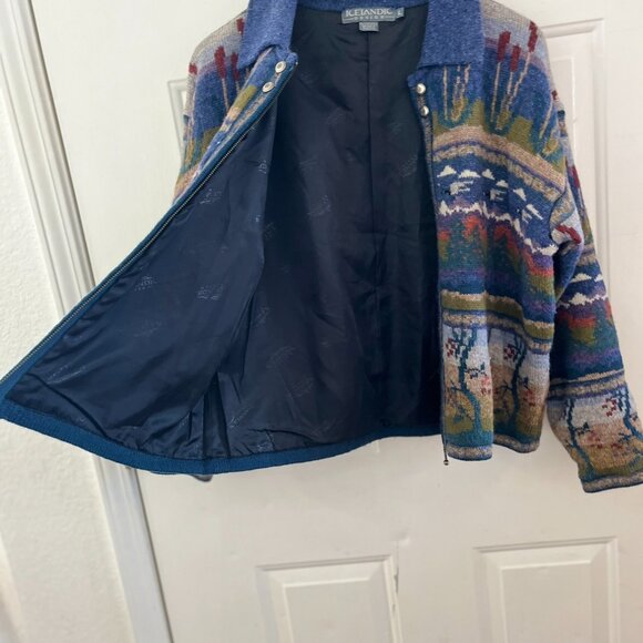 Icelandic Design 100% Lined Wool Fair Isle Duck Full Zip Sweater Sz Lr - Picture 6 of 10